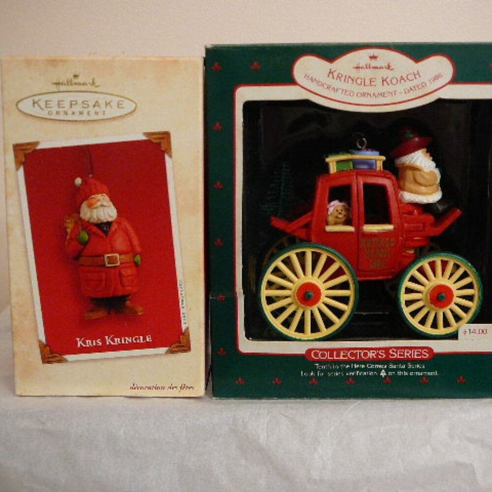 2 Hallmark Ornaments-2003 Kris Kringle & 1988 Kringle Koach  #10 in Santa Series